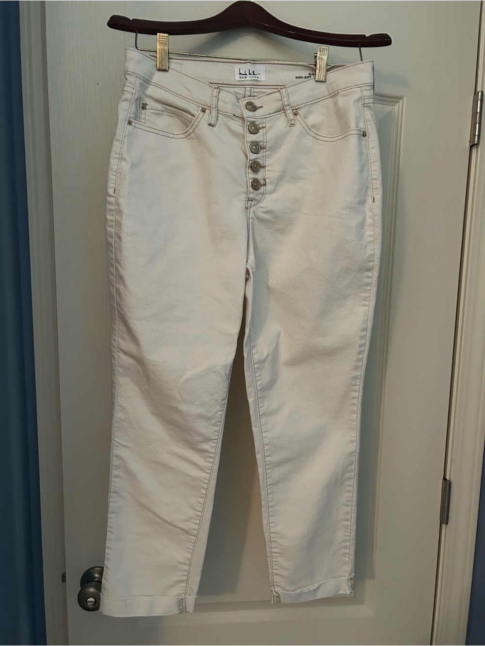 Nicole Miller SoHo High rise skinny crop lightweight jean pants , off white, 8
